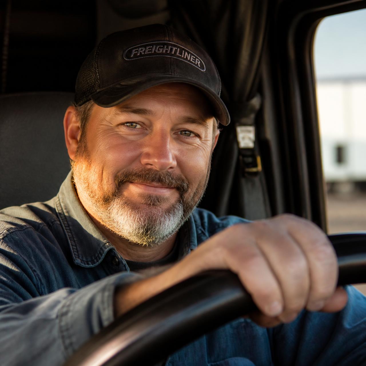 Professional truck driver in cab